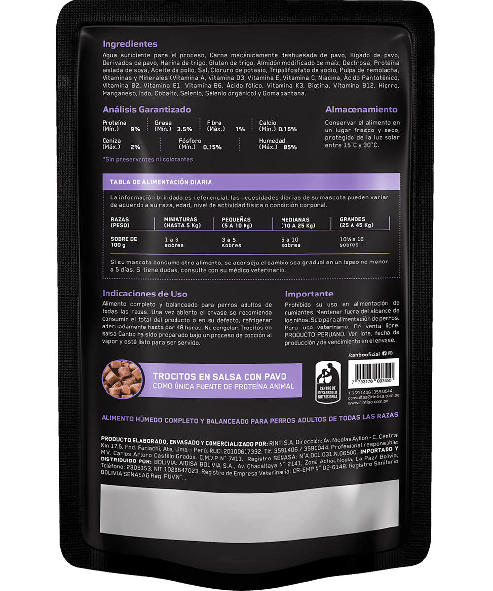 Canbo Perro Trocitos Adulto en Salsa de Pavo 100 gr