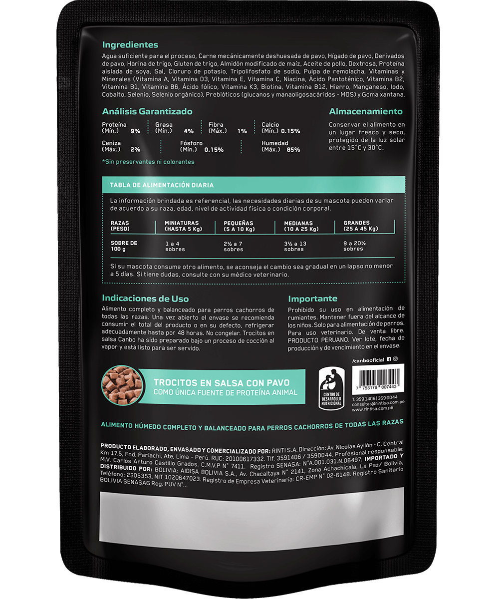 Canbo Perro Trocitos Cachorro en Salsa de Pavo 100 gr