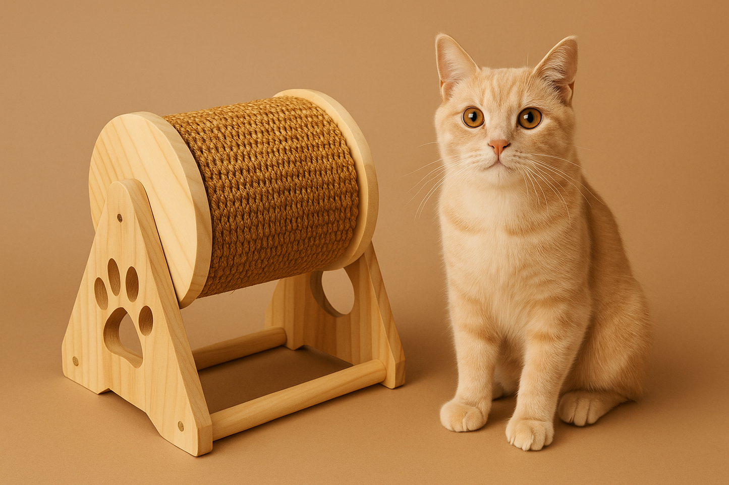 Rueda Rascadora de Madera Natural  ¡Diversión, Estilo y Bienestar Felino!