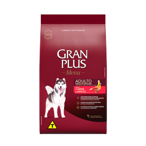 Gran Plus Menu Perro Adulto Carne Y Arroz + Plato de acero inoxidable gratis