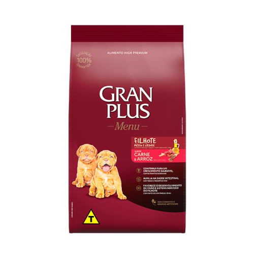 Gran Plus carne y arroz – Alimento para cachorros 15 kg + Plato de acero inoxidable gratis