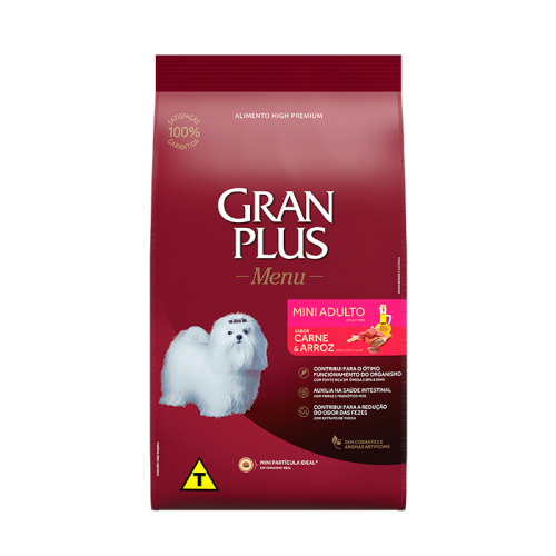 Gran Plus carne y arroz – Alimento para perros adultos de raza mini + Plato de acero inoxidable gratis