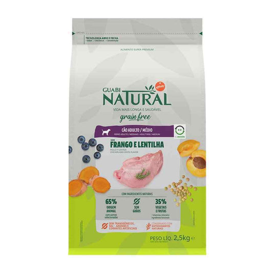 Guabi natural grain free perro adulto razas medianas sabor pollo y lentejas 12 Kg