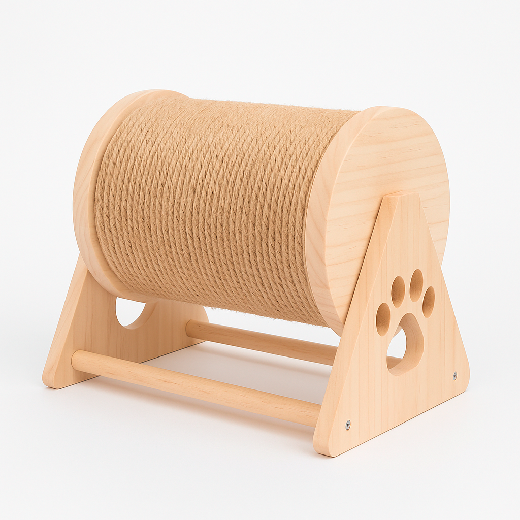 Rueda Rascadora de Madera Natural  ¡Diversión, Estilo y Bienestar Felino!