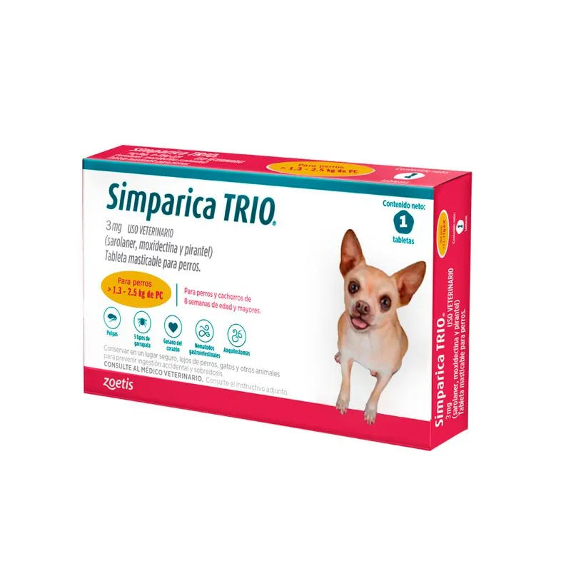 Simparica Trio (1.3 kg a 2.5 kg) x 03 Tabletas